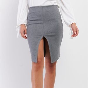 Heather Grey Front Slit Bodycon Mini Skirt